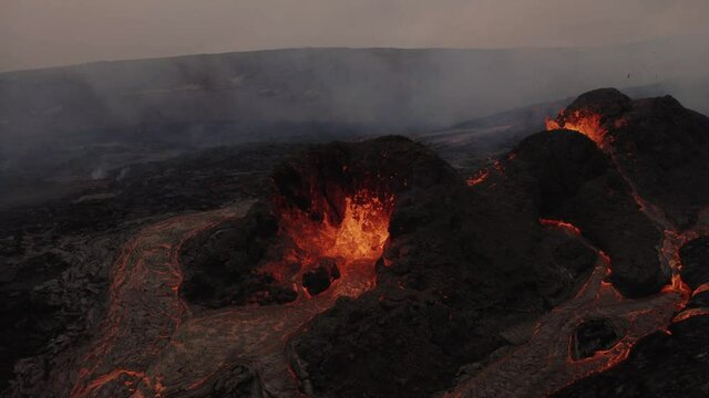 Active Volcano Fissures At Geldingadalur Eruption Site In Iceland - static, drone shot