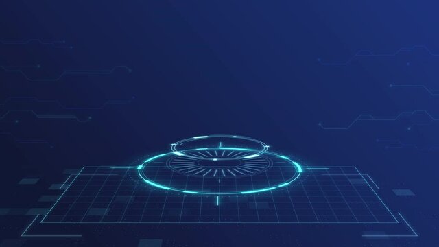 Futuristic animation of technological HUD elements. Cyber digital concept. abstract scientific big data network. looped hi-tech background, innovation. HUD, FUI, GUI,UI interface virtual design, glow