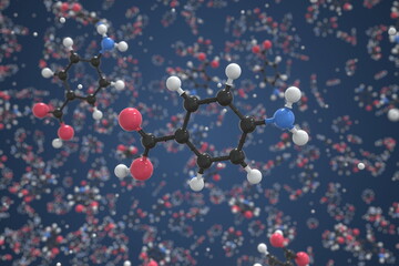 Fototapeta na wymiar Molecule of paba, ball-and-stick molecular model. Scientific 3d rendering