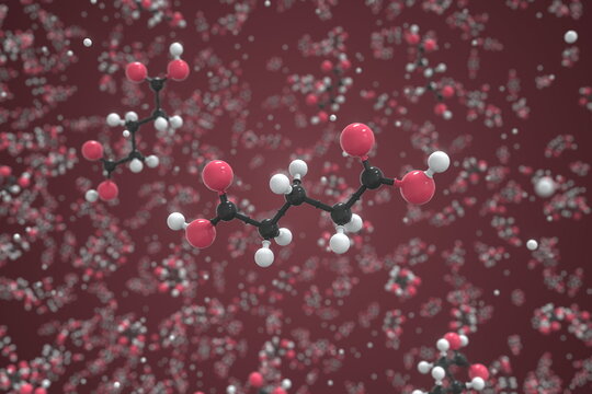 Glutaric acid molecule made with balls, conceptual molecular model. Chemical 3d rendering