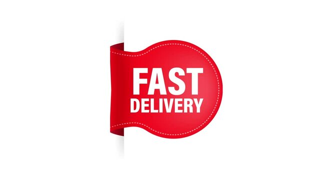 Fast delivery red ribbon on white background. Motion graphics.