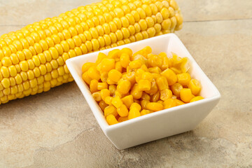 Sweet yellow corn in the bowl