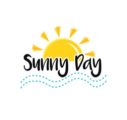 Sun, sea end text Sunny Day. Concept of summer holidays, symbol of Sunset or sunrise.