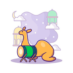 Bedug Drum and Camel Vector Cartoon Illustration