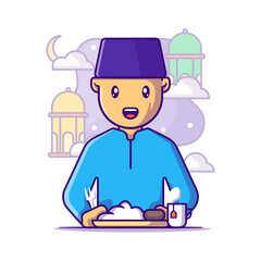 Muslim man to breaking the fast Vector Cartoon Illustration