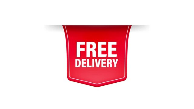 Free delivery red ribbon on white background. Motion graphics.