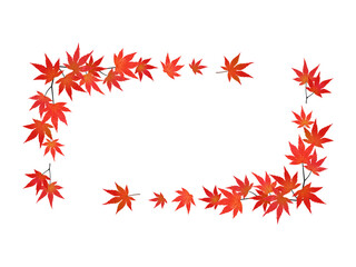 紅葉したモミジの枝葉のフレーム（長方形／水彩画風加工）