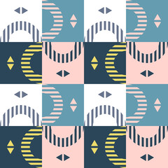 Modern vector abstract seamless geometric pattern with shapes, lines and elements in retro scandinavian style