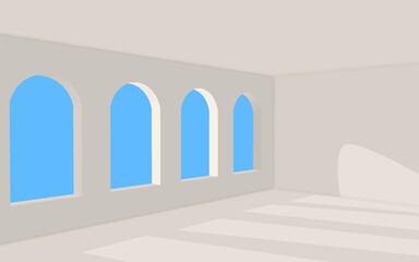 Empty room with window and shadows vector illustration.