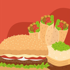 shawarma hamburger and baklava