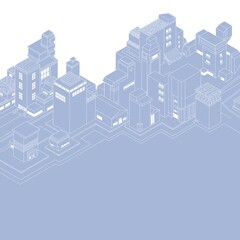 View isometric of city, building skyscraper lines houses illustration on blue background 