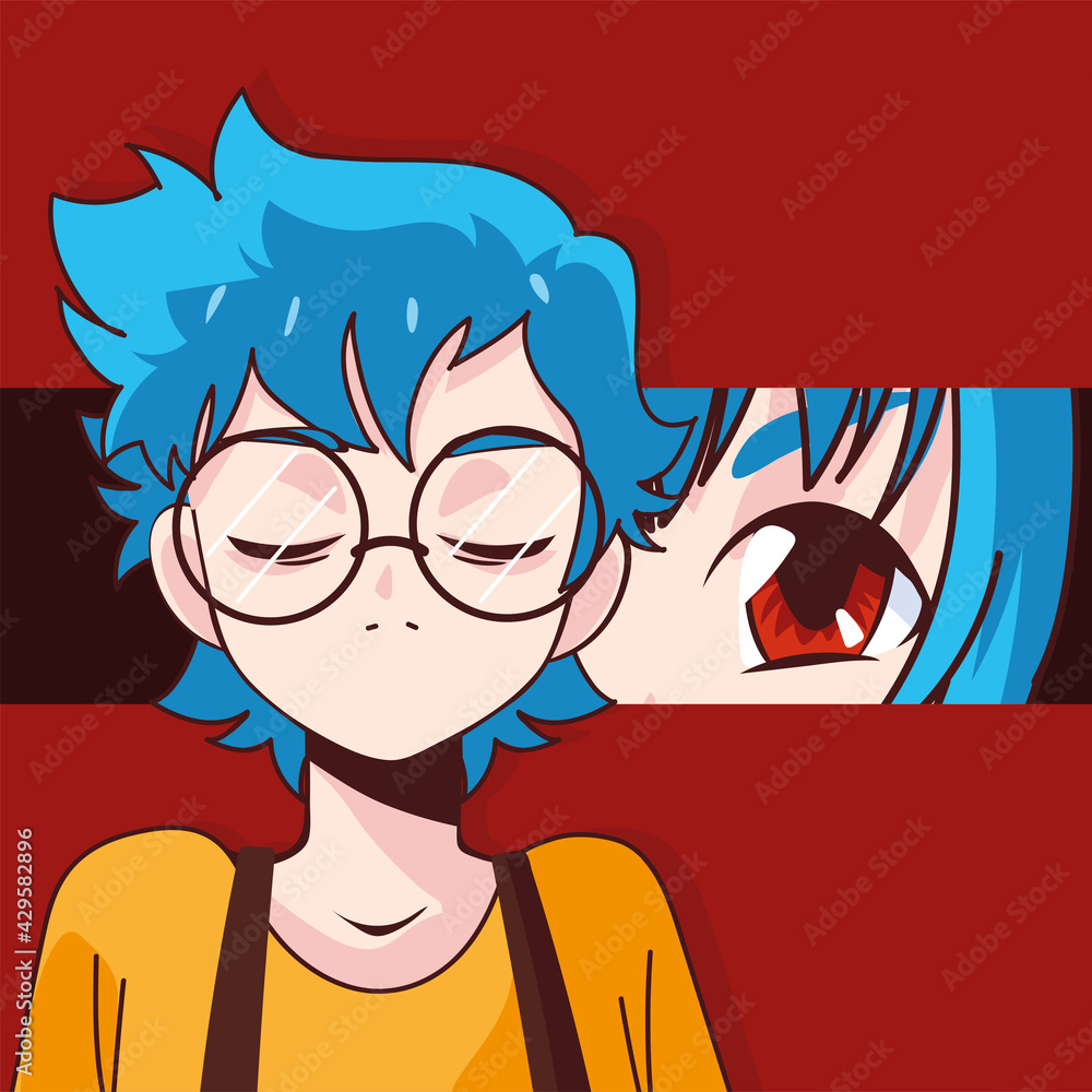 Sticker boy with blue hair