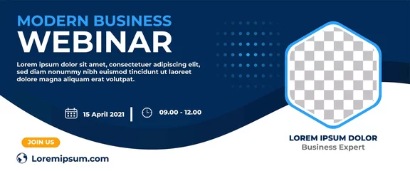 Foto op Canvas Business webinar horizontal banner design. Modern banner design with dark blue and white background color and place for the photo. Usable for banner, cover, and header. © Applesix_std