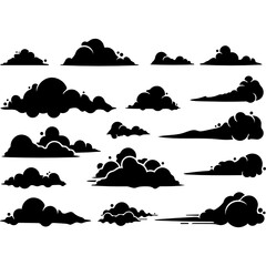set of silhouettes of clouds