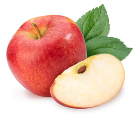 Fresh Red apple isolated on white background, Red Envy apple with leaves on white background With clipping path