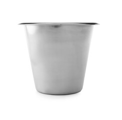 Empty metal bucket for ice isolated on white