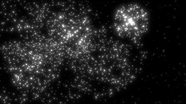 Colorless silver fireworks background. Particle sparkle explosion glow on black