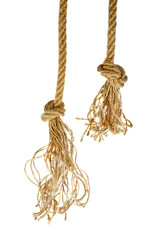 Two coarse rope with simple knot isolated on white background