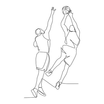 basketball player block an other player from shooting the ball - continuous one line drawing