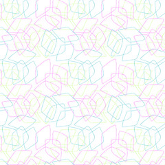 Seamless abstract pattern, contours of shapes on a white background, multicolored rhombuses, doodling. For background, backdrop, banner, packaging, wallpaper. Vector illustration