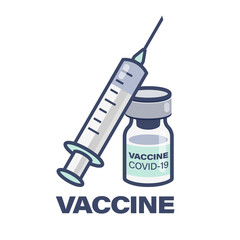 Vaccine Icon. Medical vial for injection and syringe  isolated on background. Concept for Medicine, COVID-19 Vaccination. Vector Illustration.
