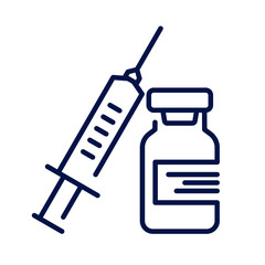 Fototapeta premium Vaccine Icon. Medical vial for injection and syringe isolated on background. Concept for Medicine, COVID-19 Vaccination. Vector Illustration.
