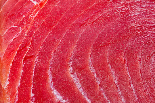 Sliced Bluefin Tuna Raw Meat Texture, Close-up.