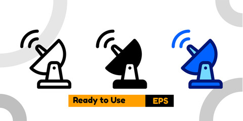 satellite icon with three style and isolated sign symbol vector illustration high quality for banner, poster, social media, presentation, and website