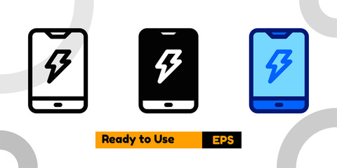 smart phone charger icon with three style and isolated sign symbol vector illustration high quality for banner, poster, social media, presentation, and website