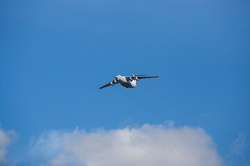 air parade of planes. military holiday and air show in the sky. professional pilots show complex aerobatics in the air