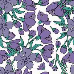 Seamless background with cherry blossoms. Vector illustration. Contour image. Stock vector. Cherry. Floral print. White background. Violet.