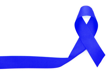 Blue ribbon on a white background. The concept of the World Day against Prostate cancer, rectum....