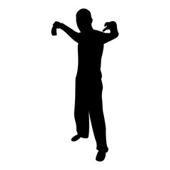 Silhouette man with sword machete cold weapons in hand military man soldier serviceman in various positions hunter with knife fight poses strong defender warrior concept weaponry standing black color