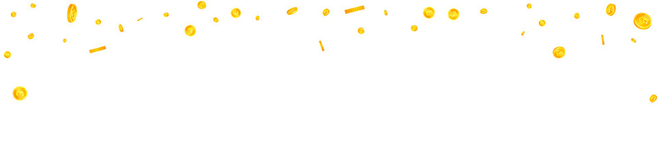 British pound coins falling. Classic scattered GBP coins. United Kingdom money. Dramatic jackpot, wealth or success concept. Vector illustration.