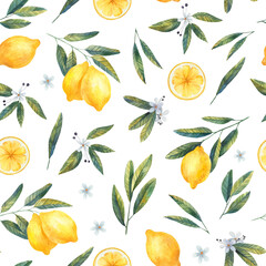 lemon seamless watercolor pattern, botanical