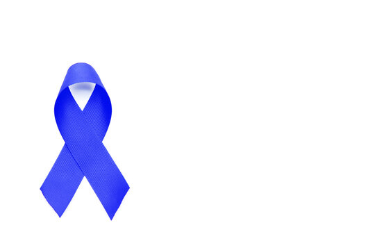 Blue ribbon on a white background. The concept of the World Day against Prostate cancer, rectum. men's and father's day. Awareness of child abuse.A symbol of social and medical problems.Copyspace.