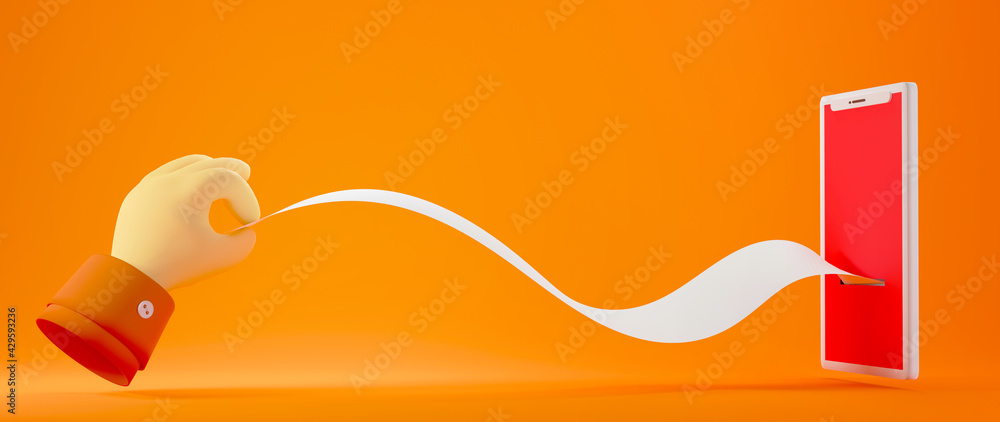 Aufkleber 3d render of mobile and hand. business online mobile and e-commerce on web shopping concept. secure 