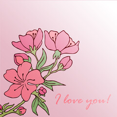I love you. Postcard. Letter. Cherry blossoms. Sakura. Vector illustration. Vector. Stock vector. Pink background. Gradient