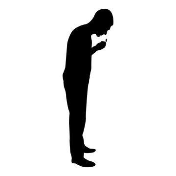 recommend clip art: Silhouette man cleans teeth male brushing toothbrush hold in hand arm taking care health oral hygiene healthy lifestyle concept morning routine dentalcare black color vector illustration flat style