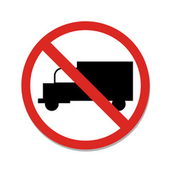 Truck prohibited symbol. Sign indicating the prohibition or rule. Warning and forbidden. Flat design.