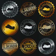 El Salvador Business Metal Stamps. Gold Made In Product Seal. National Logo Icon. Symbol Design Insignia Country.