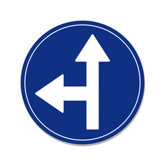 Go straight or turn left traffic sign. Isolate on white background label.
