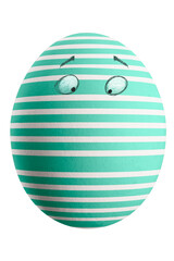 Large picture of an isolated easter egg with a stripes pattern and eyes.