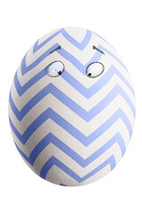 Large picture of an isolated easter egg with a stripes pattern and eyes.