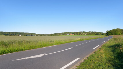 Fototapeta premium Country road in Ile-De-France region. Champcueil village