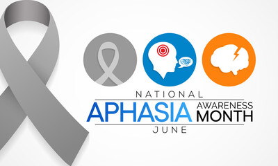 National Aphasia awareness month is observed every year in June, it is a condition that robs the ability to communicate and can affect the ability to speak, write and understand language. Vector art.