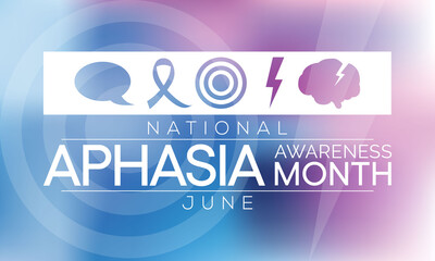 National Aphasia awareness month is observed every year in June, it is a condition that robs the ability to communicate and can affect the ability to speak, write and understand language. Vector art.