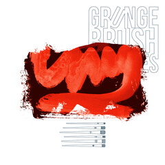 Red brush stroke and texture. Grunge vector abstract hand - painted element. Underline and border design.