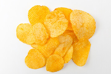 Seasoned potato chips on a white background