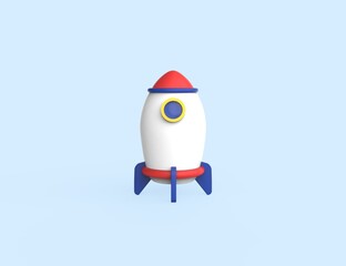 Rocket icon isolated blue background. 3D render model. Start up your business.